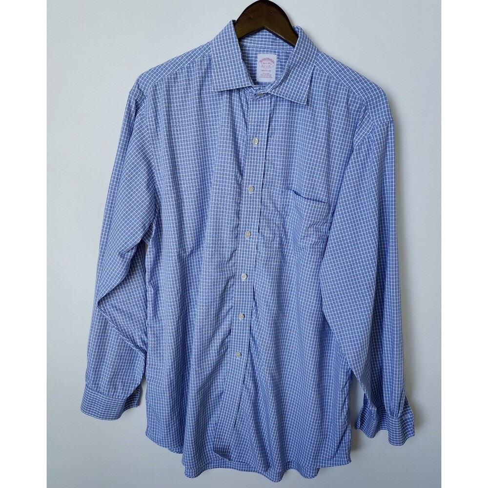 Brooks Brothers Madison Mens Dress Shirt 16.5 34 Check Plaid Non-Iron Supima